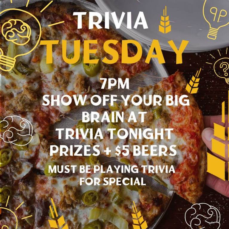 7pm show off your big brain at trivia tonight prizes 15 pizzas 5 beers 2 20250603 1224 768x768